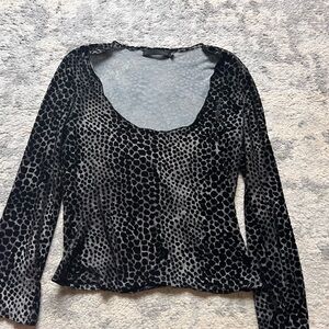 Black and Gray Animal Print Long Sleeve Top
